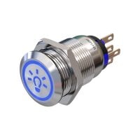 Stainless-steel push-button Ø 0.75 inch LED-symbol light blue 230 V