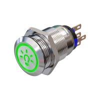 Stainless-steel push-button &Oslash; 0.75 inch LED symbol light green 230V