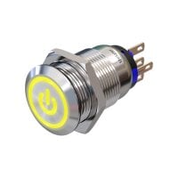 Stainless-steel push-button latching Ø 19 mm LED symbol Power yellow