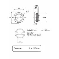 Metzler ultraflacher Edelstahl Drucktaster rostfrei IP67 - Einbau Durchmesser Ø 19 mm - Tastend