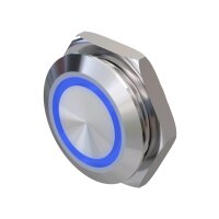 Metzler ultraflacher Edelstahl Drucktaster rostfrei IP67 - Einbau Durchmesser &Oslash; 19 mm - Tastend - LED Blau