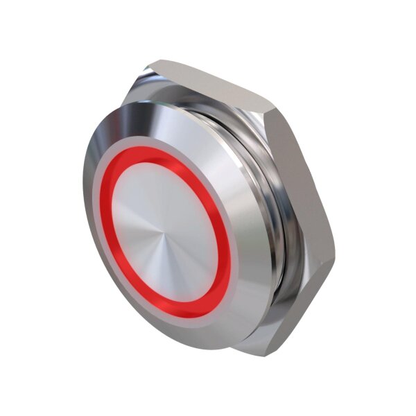 Metzler ultraflacher Edelstahl Drucktaster rostfrei IP67 - Einbau Durchmesser Ø 19 mm - Tastend - LED Rot