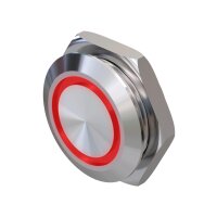 Metzler ultraflacher Edelstahl Drucktaster rostfrei IP67 - Einbau Durchmesser &Oslash; 19 mm - Tastend - LED Rot