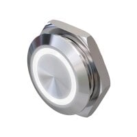 Metzler ultraflacher Edelstahl Drucktaster rostfrei IP67 - Einbau Durchmesser Ø 19 mm - Tastend - LED Weiß