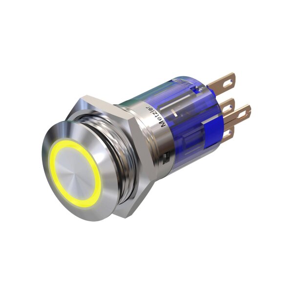 Drucktaster &Oslash;16mm Flach LED Ring Gelb 230V