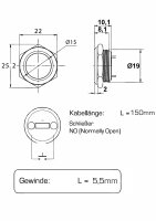 Metzler Edelstahl LED-Drucktaster extra kurz, &Oslash;19mm, LED-wei&szlig; mit Licht Symbol