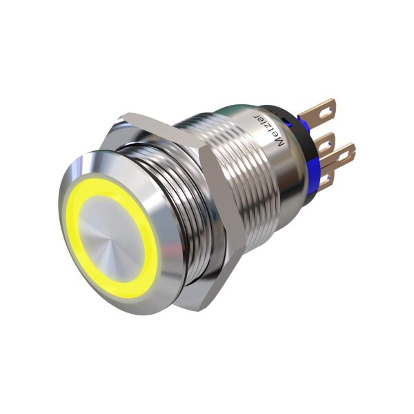 Stainless steel push-button &Oslash;0.75 inch flat yellow LED illumination