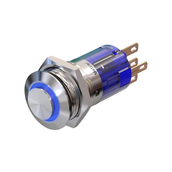 LED Push button - Ø 16 mm - stainless-steel - weather-resistant and waterproof - with LED - AC/DC - latching, blue