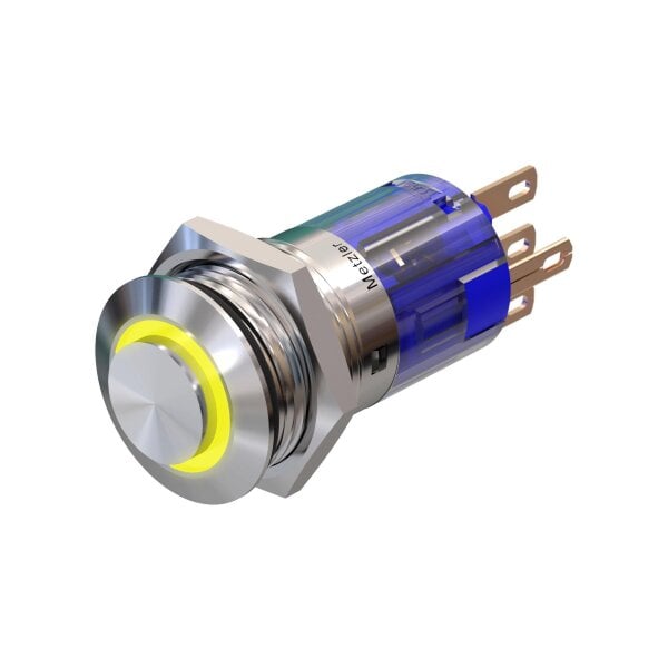 LED Push button - Ø 16 mm - stainless-steel - weather-resistant and waterproof - with LED - AC/DC - latching, yellow