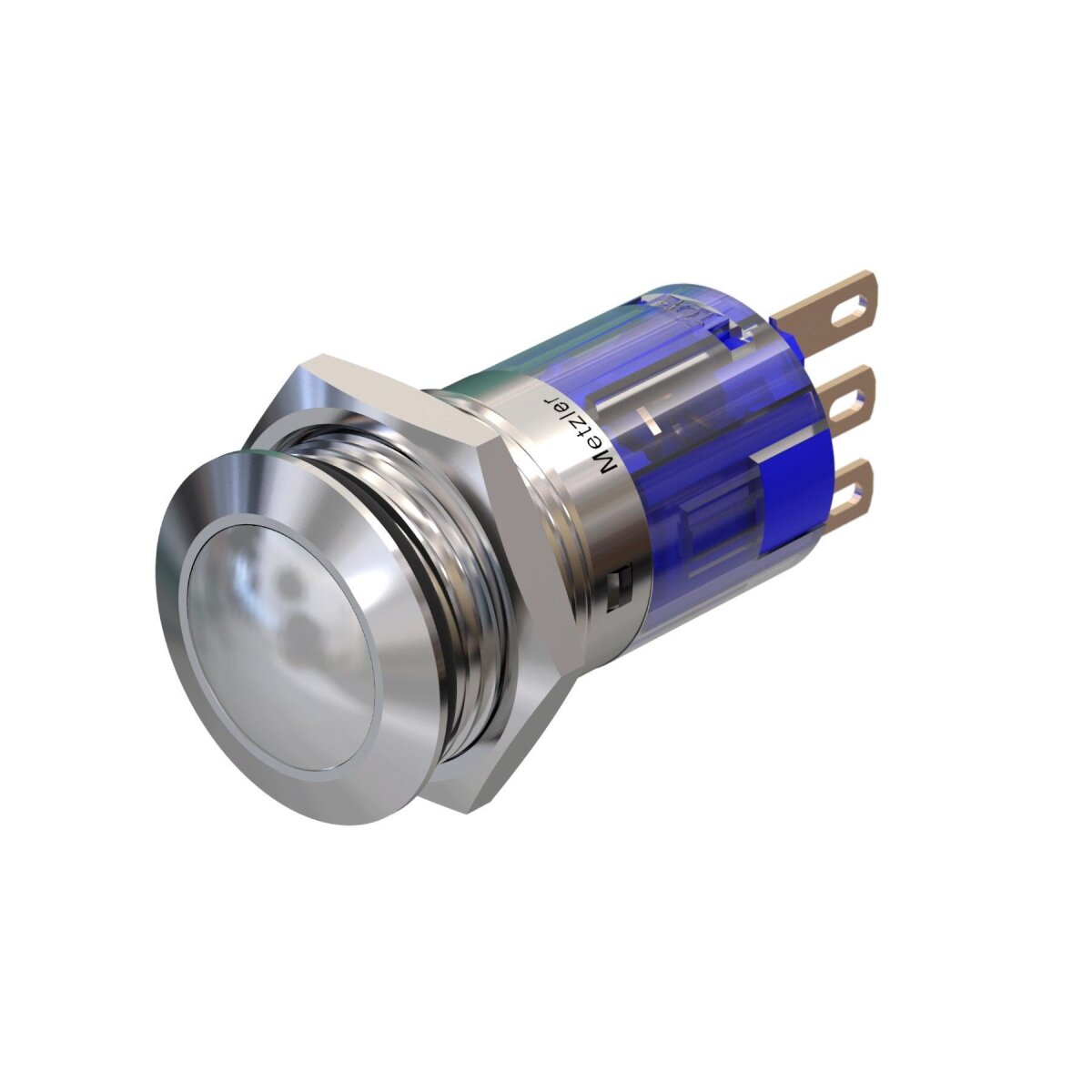 LED-Drucktaster Einbau-Durchmesser 16 mm Tastend, Weiß rostfrei wasserdicht Vandalismus-geschützt Edelstahl mit Ringbeleuchtung 