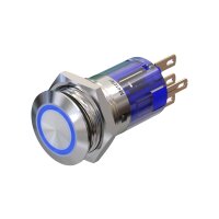 Edelstahl Drucktaster &Oslash;16mm Flach LED Ring Blau