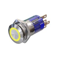 Edelstahl Drucktaster &Oslash;16mm Flach LED Ring Gelb