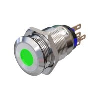 Stainless steel push-button &Oslash;0.75 inch flat LED Spot Green