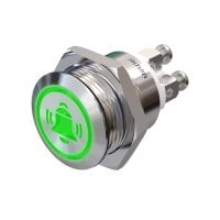 Stainless steel push buttons Ø0.75 inch LED bell symbol green screw contacts