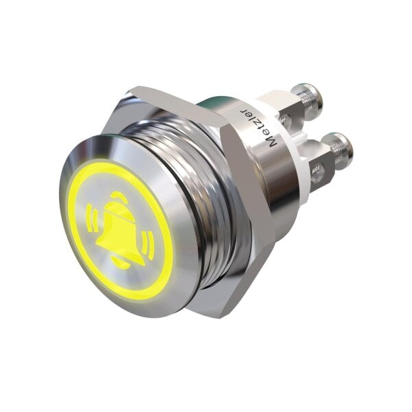 Stainless steel push buttons &Oslash;0.75 inch LED bell symbol yellow screw contacts