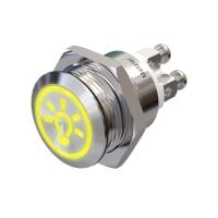 Stainless steel push buttons &Oslash;0.75 inch LED icon light yellow screw contacts