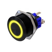 Edelstahl Drucktaster &Oslash;25mm Schwarz Flach LED Ring Gelb